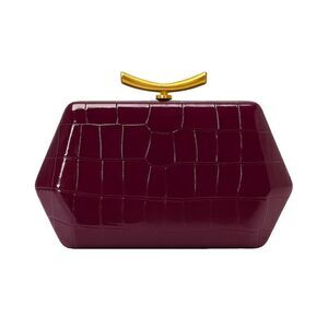 5045 Alligator Print Evening Clutch Purse Wine Red Pearl Effect Finish